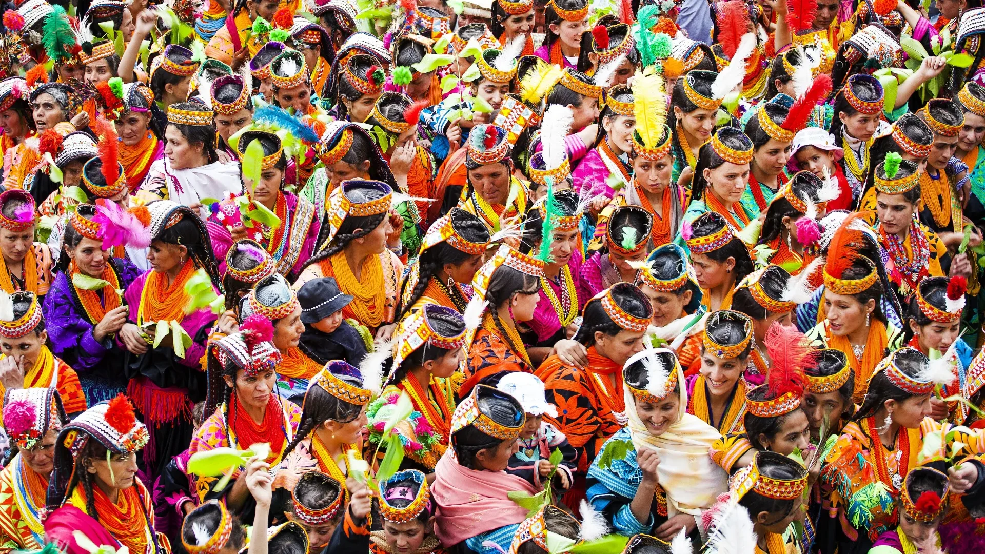 Kalasha women celebrating the Chilam Joshi spring festival