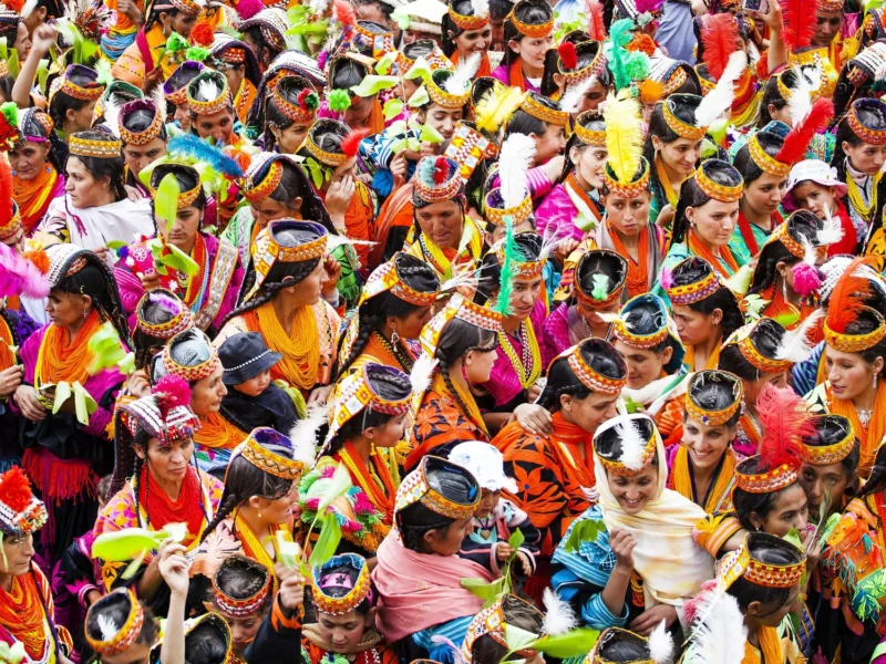Kalasha women celebrating the Chilam Joshi spring festival