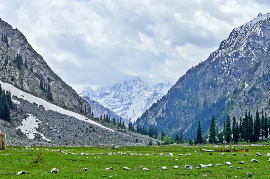 Green meadows and snowy peaks in Kalam Valley, Swat