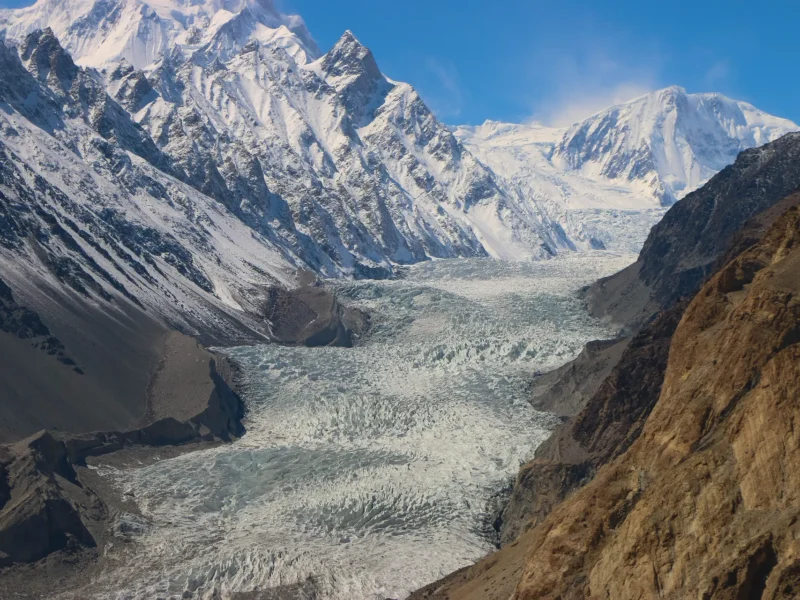 Passu Glacier flowing towards the Karakoram Highway